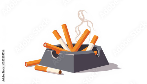 Geometric ashtray overflowing with cigarettes, anti-smoking protest