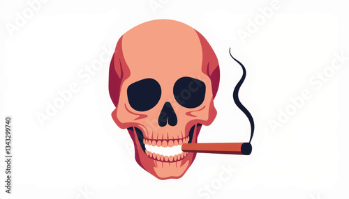 Geometric skull smoking cigarette in bold colors, anti-smoking message
