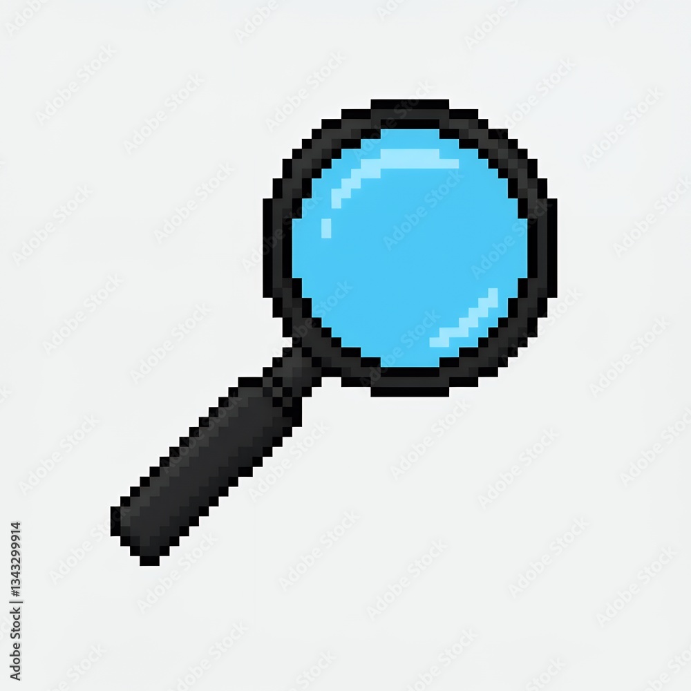 Pixel art magnifying glass illustration searching or inspecting on white background Pixel art magnifying glass illustration searching or inspecting on white background
