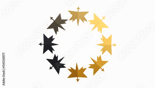 Geometric star circle in black and gold colors, branding symbolism