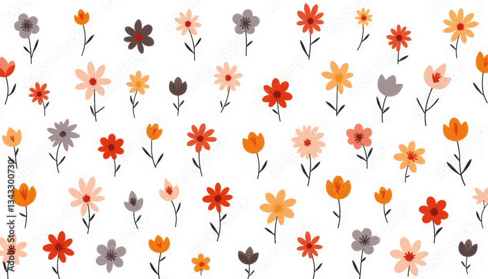 Colorful geometric flower pattern on white background, botanical design