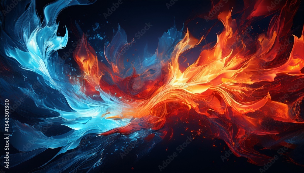 Fototapeta premium abstract fiery blue and red clashing flames