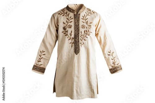 3D Rustic Beige Kurta with Earth-Toned Embroidery and Traditional Appeal.