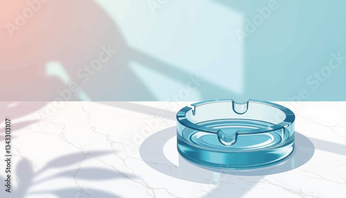 Elegant blue glass ashtray on marble countertop, minimalistic design