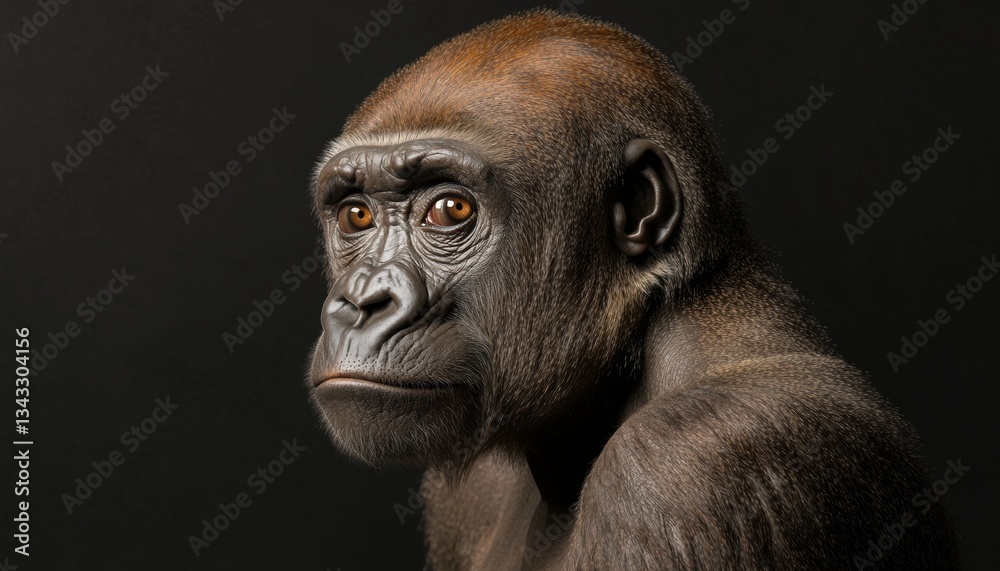 Obraz premium Contemplative Gorilla Portrait Intense, Thoughtful Expression of a Majestic Silverback on Black
