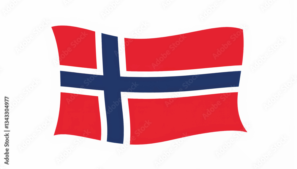 Fototapeta premium Flag of Norway with bold red and blue design on white background, symbolism