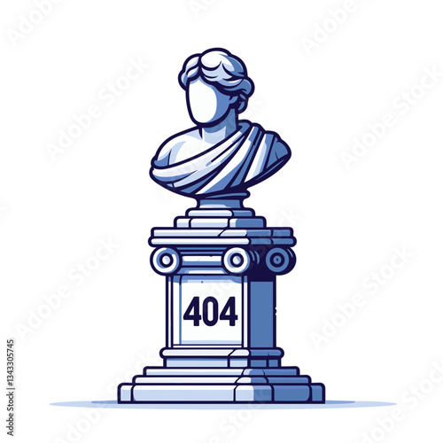 Classical bust statue with 404 error on pedestal. Perfect for museum, educational or historical websites.