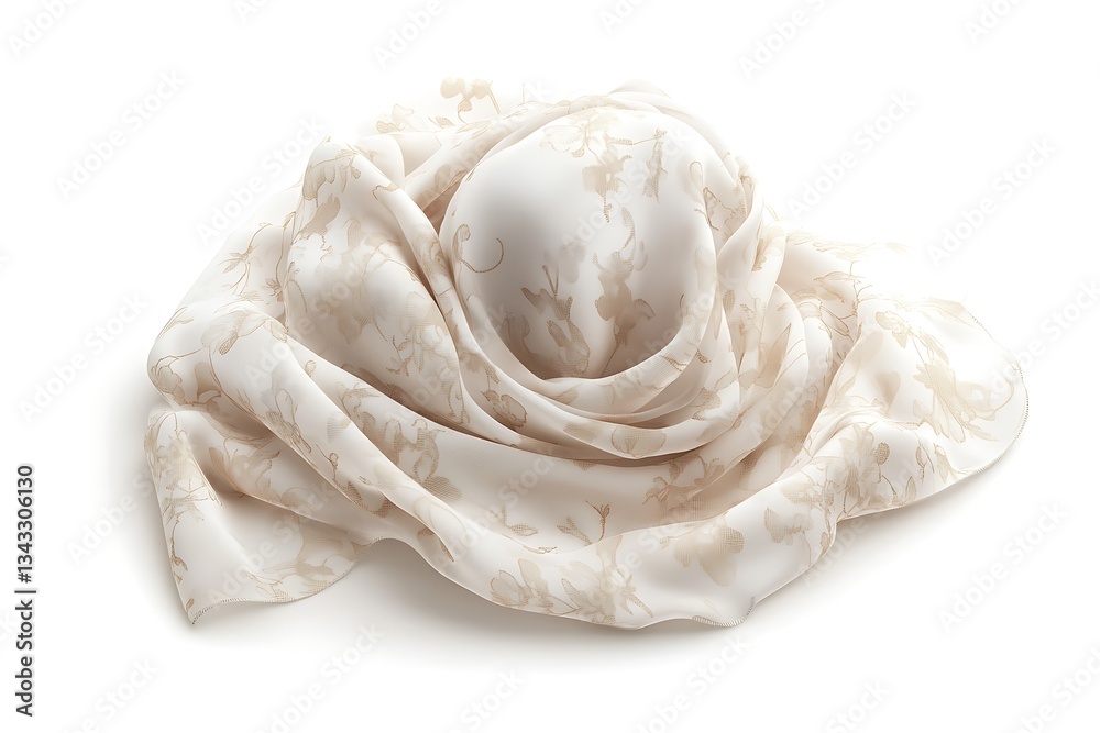 Obraz premium 3D Soft Beige Hijab with Delicate Floral Pattern.