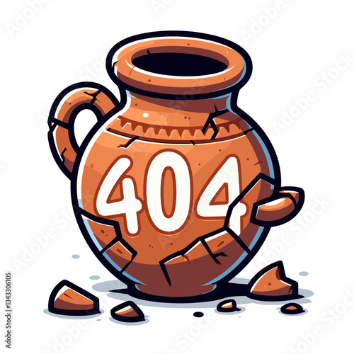 Broken clay pot with 404 message in earthy tones. Perfect for pottery, crafts or archaeological websites.