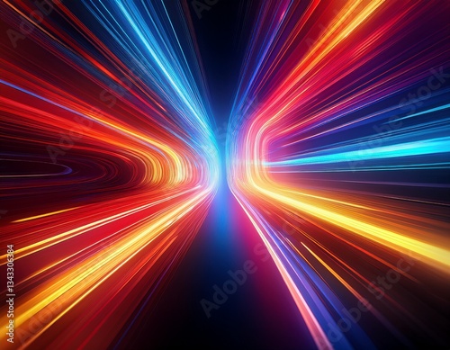 dynamic abstract motion blur neon with bright red yellow and blue streaks colorful lines background