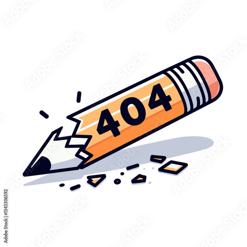 Broken pencil with 404 message in yellow and blue tones. Ideal for educational websites indicating unavailable learning materials.