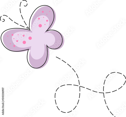 Cute butterfly with dashed stroke. Bright hand drawn element for cards, banners, social media, baby shower invitation