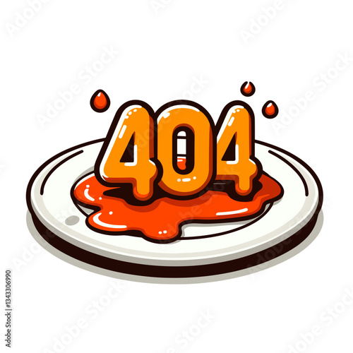 Orange 404 text on white dish with sauce splash. Ideal for food websites or restaurant online ordering system error pages.