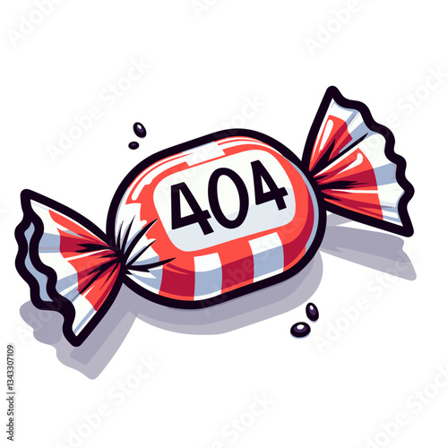 Candy with 404 label in red and white striped wrapping. Perfect for confectionery websites to indicate unavailable sweet treats.