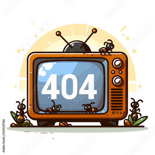 Vintage TV with 404 error in retro colors. Perfect for media or broadcasting websites to indicate unavailable video content.
