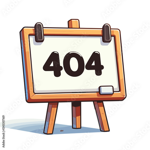 Easel with 404 sign in wood and white colors. Perfect for art or creative websites to indicate unavailable artwork or courses.