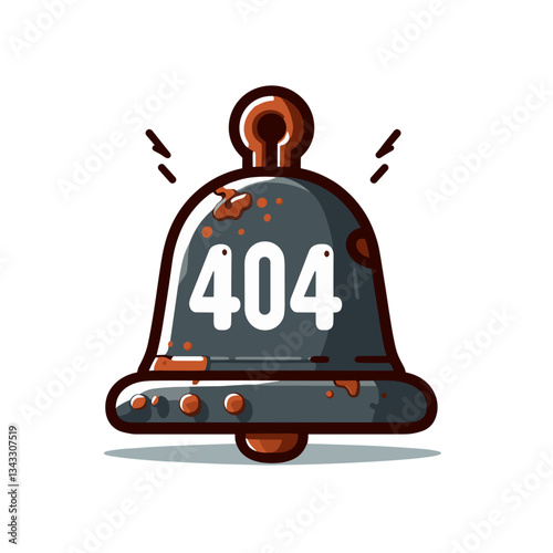 Bell with 404 message in vintage bronze style. Perfect for notification systems, school websites or historical museums.