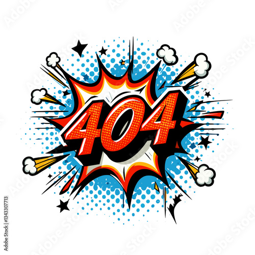 404 error in comic book explosion style. Action website error page design for entertainment or superhero platforms showing dynamic pop art aesthetic.