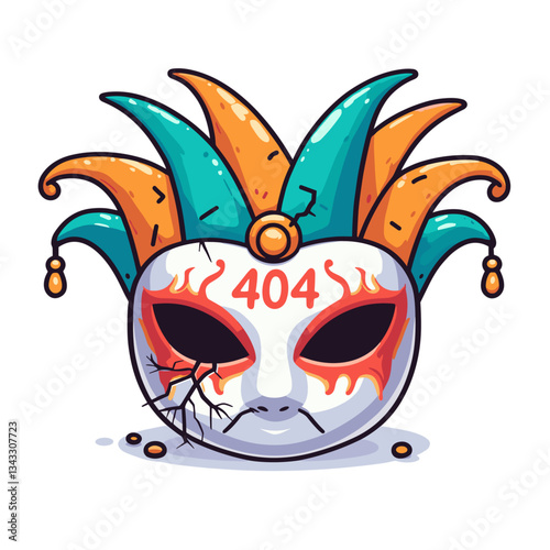 404 error on venetian carnival mask. Festival or cultural website error page design for events or performance platforms showing theatrical error concept.