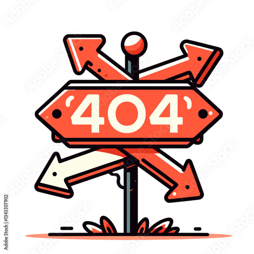 Direction signpost with 404 message in orange tones. Perfect for navigation websites indicating lost directions or confused pathways.