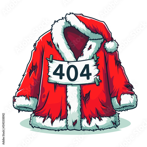Santa coat with 404 message in red and white fur. Ideal for holiday websites indicating unavailable Christmas items or seasonal content.