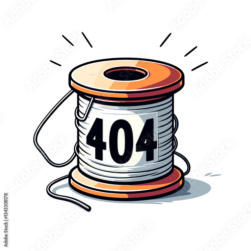 404 error on vintage sewing thread spool in craft illustration. Ideal for handmade marketplaces or textile websites showing unavailable products.