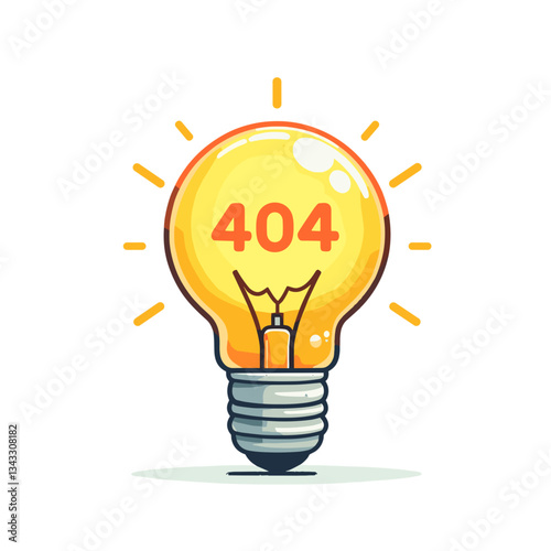 404 error on yellow light bulb in bright idea illustration. Perfect for creative websites or innovation services showing problem-solving concepts.