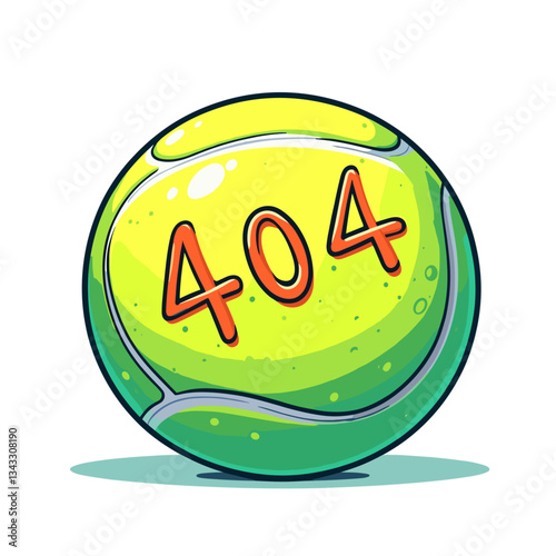 404 error on green tennis ball in sports equipment illustration. Perfect for sports websites or tennis clubs showing unavailable bookings or products.