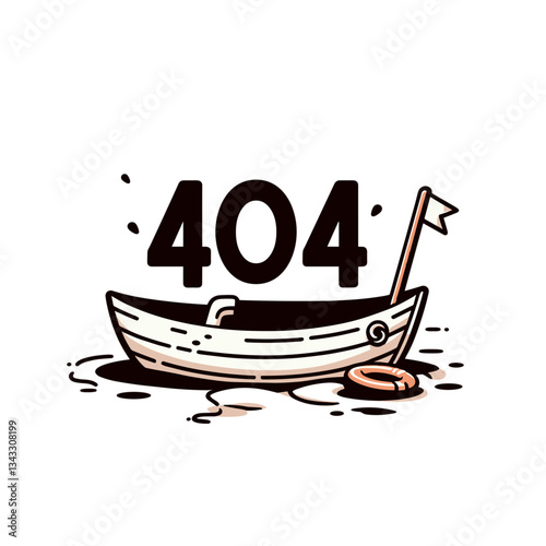 404 error on small fishing boat with flag in nautical illustration. Ideal for maritime websites or fishing services showing unavailable bookings.