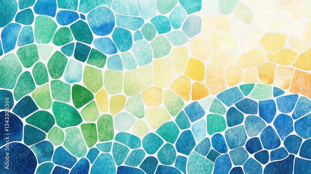 Obraz premium A blue and green mosaic pattern with yellow and orange stones