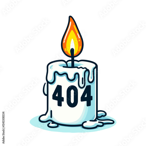 404 error on melting candle with flame in atmospheric illustration. Perfect for religious websites or spiritual services showing unavailable content.