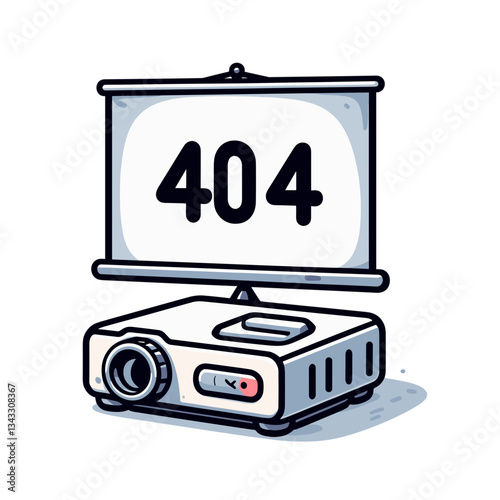 404 error on projector screen with device in presentation equipment illustration. Perfect for conference websites or educational services showing technical issues.