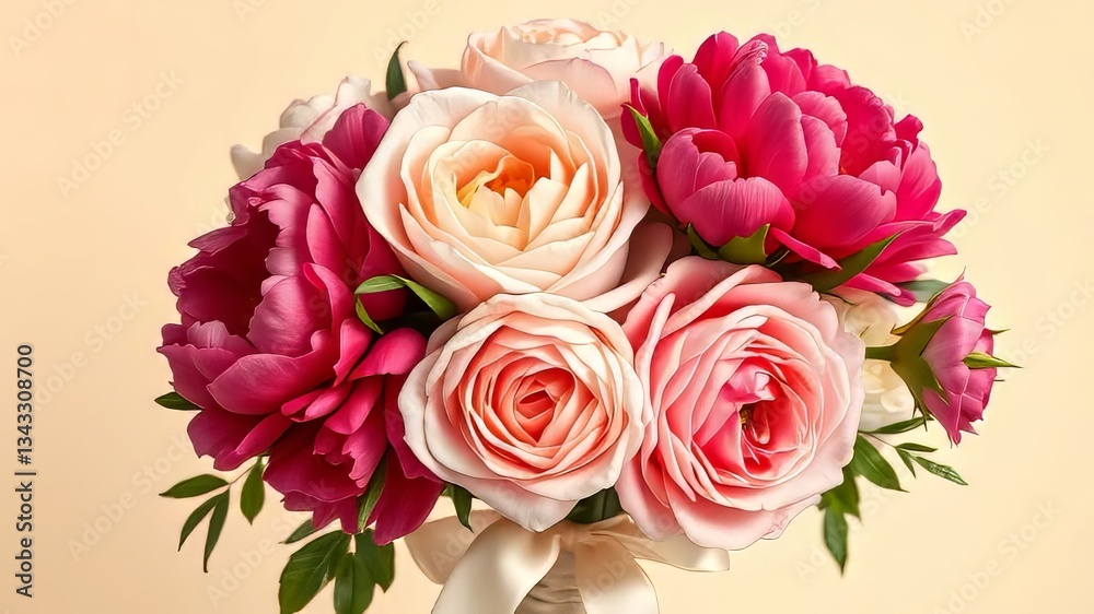 Fototapeta premium Elegant Wedding Peony & Rose Bouquet - Vibrant AI Photo