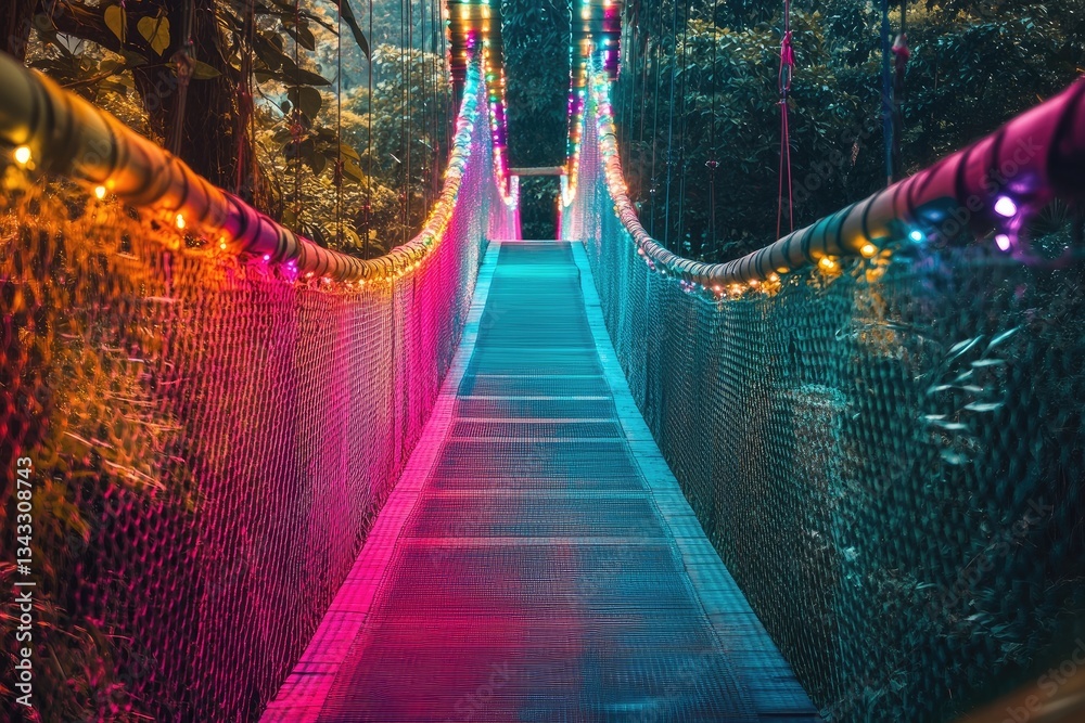 Obraz premium Colorful suspension bridge in rainforest
