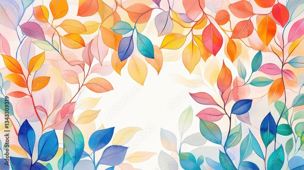 Fototapeta premium A colorful painting of leaves with a white background