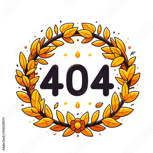 404 error in golden laurel wreath. Achievement website error page design for awards or recognition platforms showing honorary distinction concept.