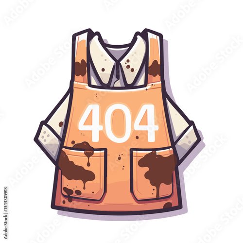 Craftsman apron with 404 message in orange and brown. Ideal for DIY websites indicating unavailable tools or workshop resources.