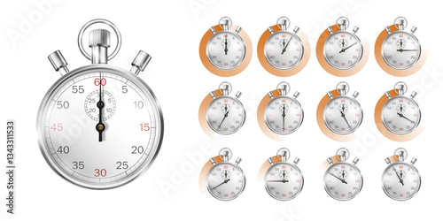 Realistic stopwatch,silver metal chronometer