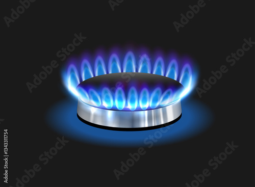 Vector realistic gas flame, gas burner side view