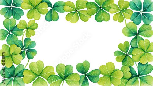 Watercolor Clover Leaf Frame, St. Patrick's Day Border, Green Shamrock Design