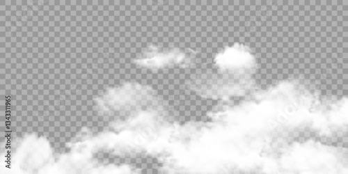 White realistic clouds, fog, smog transparent special effect