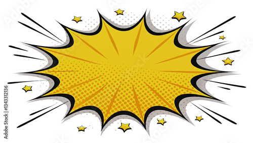 Yellow Comic Book Explosion Speech Bubble with Stars Design Element
