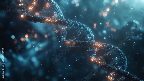 DNA strand and Cancer Cell Oncology Research Concept 3D rendering