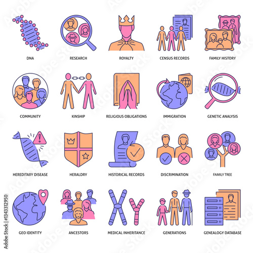 Family tree and genealogy icon set