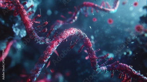 DNA strand and Cancer Cell Oncology Research Concept 3D rendering
