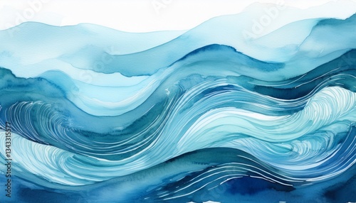 abstract wave hand painted watercolor blue azure toned background