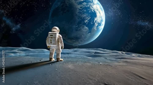 Astronaut Gazing at Earth from the Moon