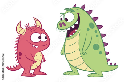 A playful collection of funny, imaginary toy monsters and creatures, featuring smiling characters
