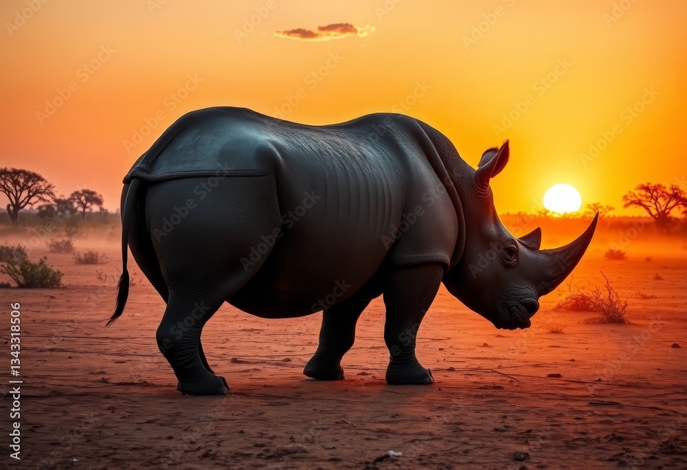 Fototapeta premium Majestic Rhino Silhouette at Sunset A Powerful Image of African Wildlife
