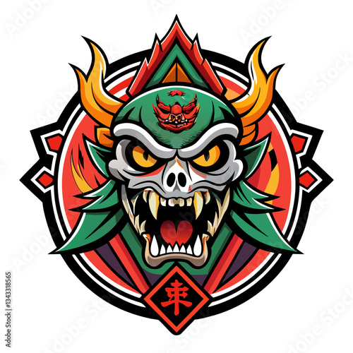 Mysterious Japanese-themed emblem in a dark color scheme, featuring eerie and horror-inspired elements

